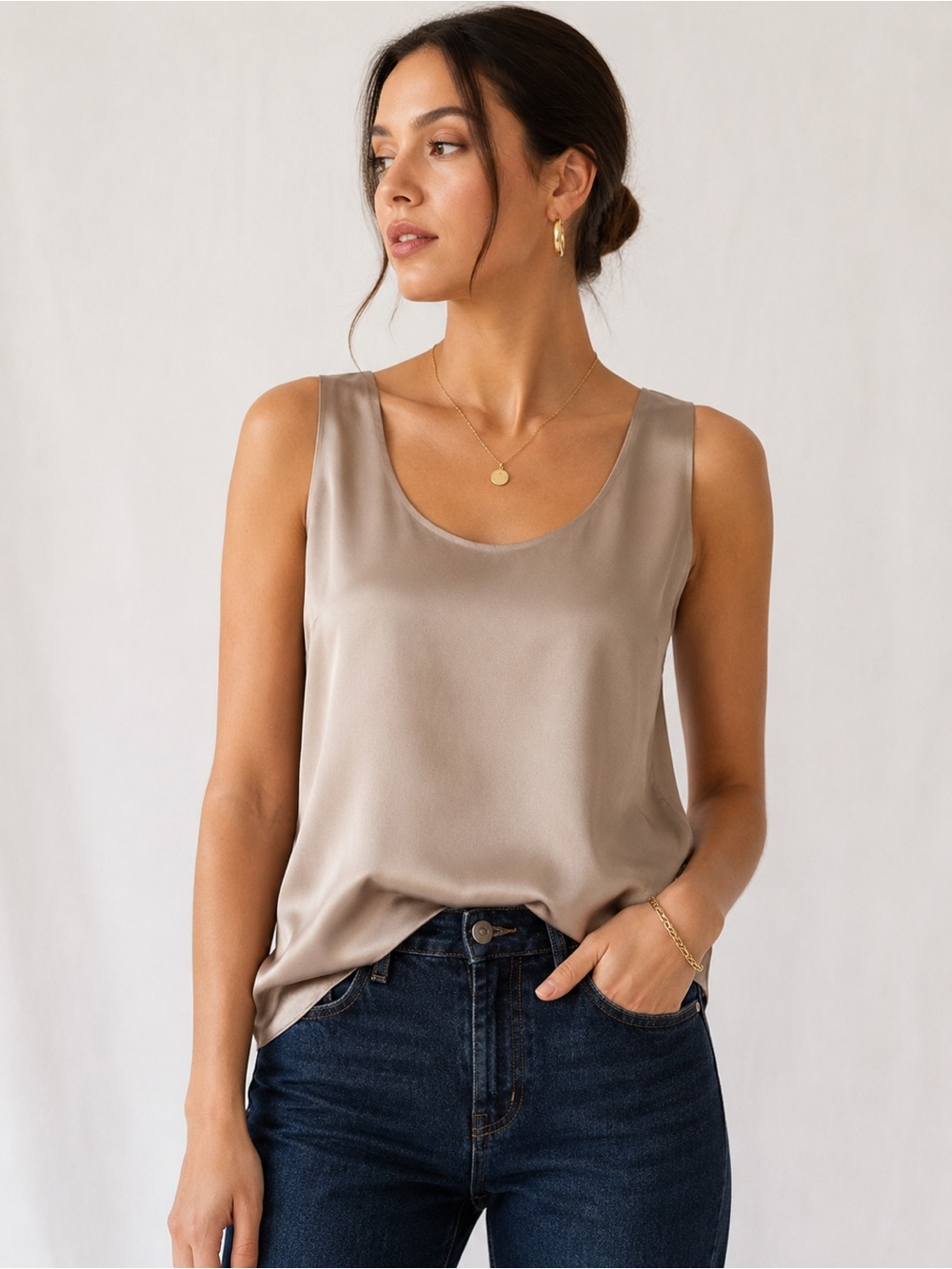 NWT Dana Buchman 100% Silk Nude Champagne Shell Tank Top Size 12
